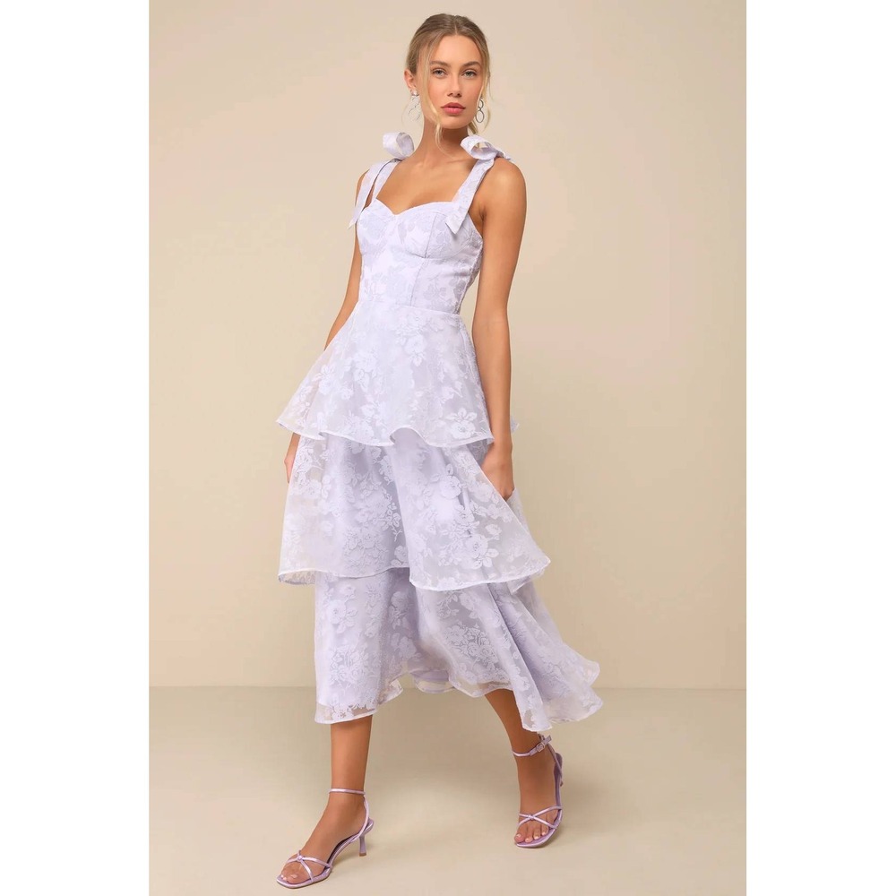 Lulus Glamorous Sweetie Lavender Burnout Tie-Strap Bustier Midi Dress Size Small